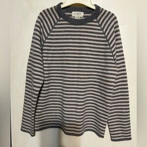 Preowned J. Crew Gray and Off-White Striped Pullover Long Sleeve Sweater, Small
